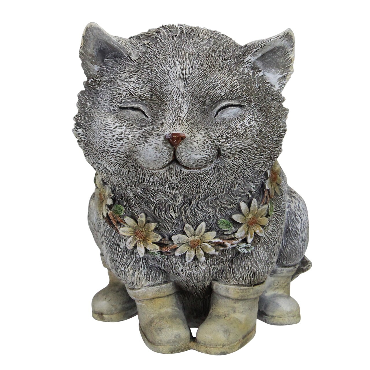 Roman 7.75" Gray and White Outdoor Pudgy Cat in Rain Boots Garden Statue
